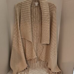 August Silk Beige Cardigan with Fringe